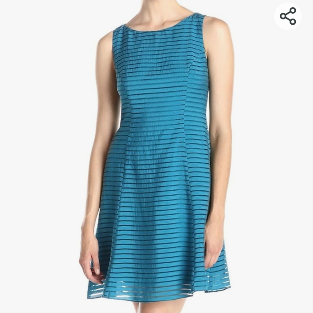 Adrianna Papell Blue Striped Midi Dress